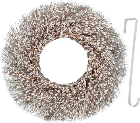 Yueyela 24 بوصة إكليل التوت الأبيض، إكليل أبيض الباب الأمامي، عام كامل التوت الاصطناعي إكليل يدويا مع 1 إكليل شماعات جدار نافذة حديقة الديكور، ديكور الزفاف، هدية (أبيض، 24 بوصة) in Kuwait