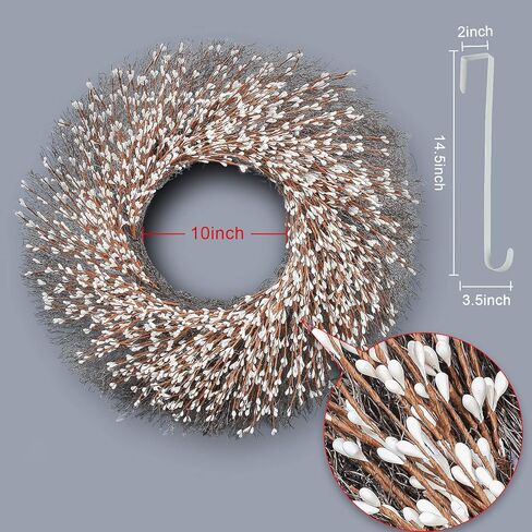 Yueyela 24 بوصة إكليل التوت الأبيض، إكليل أبيض الباب الأمامي، عام كامل التوت الاصطناعي إكليل يدويا مع 1 إكليل شماعات جدار نافذة حديقة الديكور، ديكور الزفاف، هدية (أبيض، 24 بوصة) in Kuwait