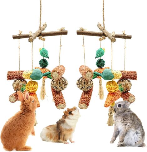 RUNANIA Bunny Chew Toy, Rabbit Cage Accessories Small Animal Hanging Chew Toys and Treats for Guinea Pigs Chinchillas Hamsters Rats in Kuwait