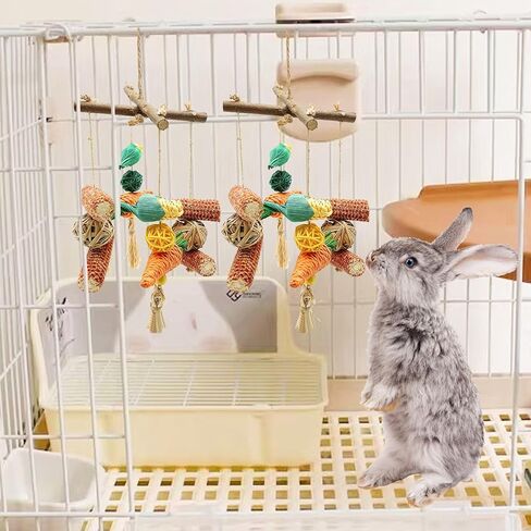 RUNANIA Bunny Chew Toy, Rabbit Cage Accessories Small Animal Hanging Chew Toys and Treats for Guinea Pigs Chinchillas Hamsters Rats in Kuwait