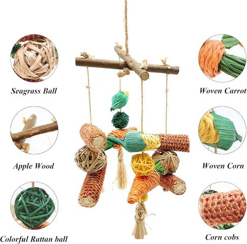 RUNANIA Bunny Chew Toy, Rabbit Cage Accessories Small Animal Hanging Chew Toys and Treats for Guinea Pigs Chinchillas Hamsters Rats in Kuwait