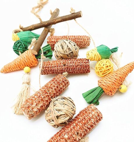 RUNANIA Bunny Chew Toy, Rabbit Cage Accessories Small Animal Hanging Chew Toys and Treats for Guinea Pigs Chinchillas Hamsters Rats in Kuwait