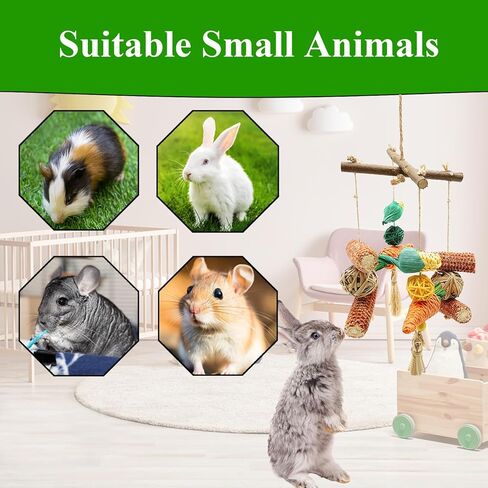 RUNANIA Bunny Chew Toy, Rabbit Cage Accessories Small Animal Hanging Chew Toys and Treats for Guinea Pigs Chinchillas Hamsters Rats in Kuwait