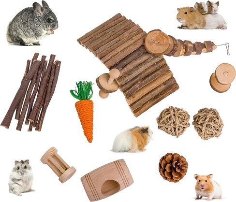 ناكوموكي العاب الهامستر 11 عبوة من العاب خنزير غينيا للعناية بالاسنان، العاب مضغ خشبية طبيعية وملحقات للهامستر السوري والارانب والجرذان والببغاوات واليربوع in Kuwait
