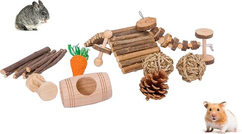 ناكوموكي العاب الهامستر 11 عبوة من العاب خنزير غينيا للعناية بالاسنان، العاب مضغ خشبية طبيعية وملحقات للهامستر السوري والارانب والجرذان والببغاوات واليربوع in Kuwait