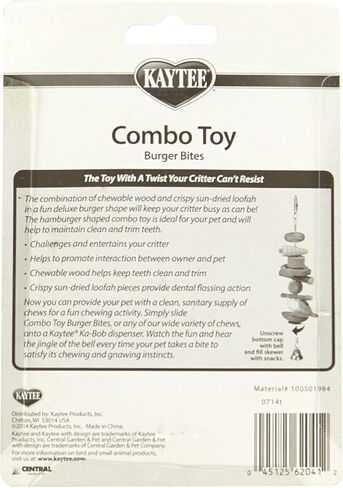 Kaytee Combo Toy, Crispy & Wood Hamburger For Pet Rabbits, Hamsters, Guinea Pigs, and Other Small Animals, 6.5 inches in Saudi Arabia