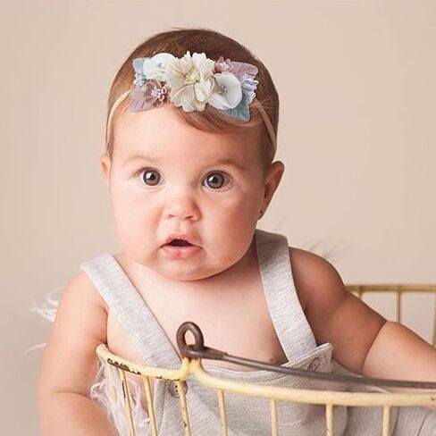 cherrboll 3pcs Baby Girl Flower Headbands, Super Soft & Stretchy Nylon Floral Hairbands for Newborn Toddler in Saudi Arabia