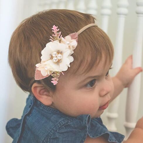 cherrboll 3pcs Baby Girl Flower Headbands, Super Soft & Stretchy Nylon Floral Hairbands for Newborn Toddler in Saudi Arabia