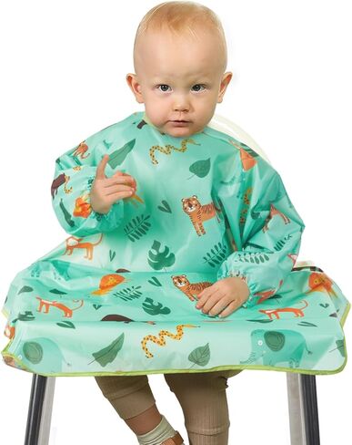 مرايل تغذية الأطفال من ليكتين - قطعتان من مرايل الأطفال بأكمام طويلة لتناول الطعام، غطاء مريلة مقاوم للماء للكرسي المرتفع in Kuwait