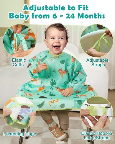 مرايل تغذية الأطفال من ليكتين - قطعتان من مرايل الأطفال بأكمام طويلة لتناول الطعام، غطاء مريلة مقاوم للماء للكرسي المرتفع in Kuwait
