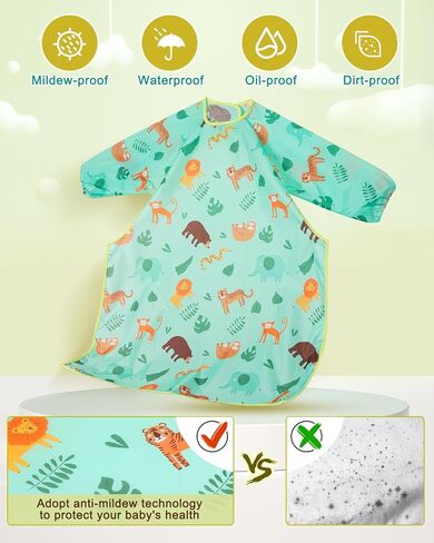 مرايل تغذية الأطفال من ليكتين - قطعتان من مرايل الأطفال بأكمام طويلة لتناول الطعام، غطاء مريلة مقاوم للماء للكرسي المرتفع in Kuwait