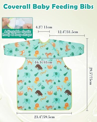 مرايل تغذية الأطفال من ليكتين - قطعتان من مرايل الأطفال بأكمام طويلة لتناول الطعام، غطاء مريلة مقاوم للماء للكرسي المرتفع in Kuwait