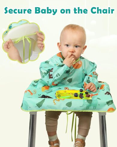 مرايل تغذية الأطفال من ليكتين - قطعتان من مرايل الأطفال بأكمام طويلة لتناول الطعام، غطاء مريلة مقاوم للماء للكرسي المرتفع in Kuwait