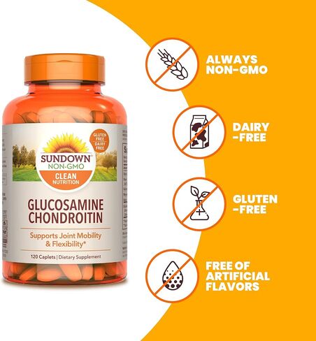 Sundown الجلوكوزامين كوندرويتين، مكمل دعم المفاصل، مع الكالسيوم وفيتامين د3، 120 كبسولة in Kuwait