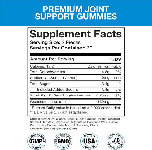 Joint Support Gummies Extra Strength Glucosamine & Vitamin E, Natural Flexibility & Joint Support Supplement - Best Cartilage & Immune Health Support for Women & Men - 60 Gummies in Saudi Arabia