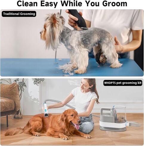 WHDPETS Low Noise Dog Grooming Kit, 6 in 1 Pet Grooming Vacuum with 4 Hair Clipper Comb, 2.5L Dog Hair Vacuum Groomer, Dog Vacuum Brush for Shedding Grooming in Kuwait