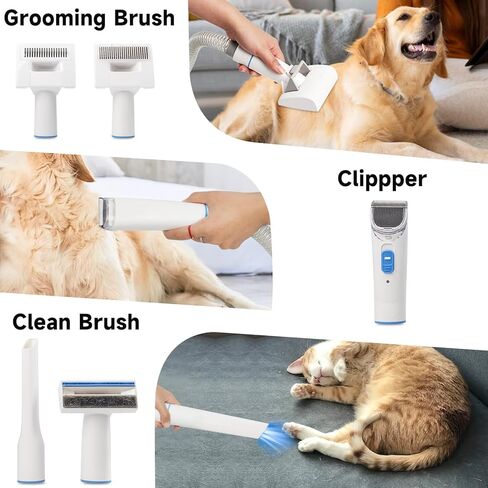 WHDPETS Low Noise Dog Grooming Kit, 6 in 1 Pet Grooming Vacuum with 4 Hair Clipper Comb, 2.5L Dog Hair Vacuum Groomer, Dog Vacuum Brush for Shedding Grooming in Kuwait