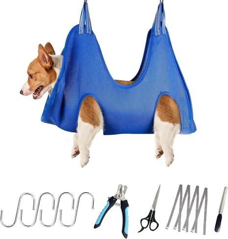 حزام أرجوحة للعناية بالحيوانات الأليفة من NetCan مع مقصات أظافر/مشذب أظافر، ومبرد أظافر، ومشط، وحقيبة أرجوحة قابلة للتنفس للكلاب، ومساعد للعناية بالكلاب لتشذيب/قص الأظافر (كبير جدًا جدًا) in Kuwait