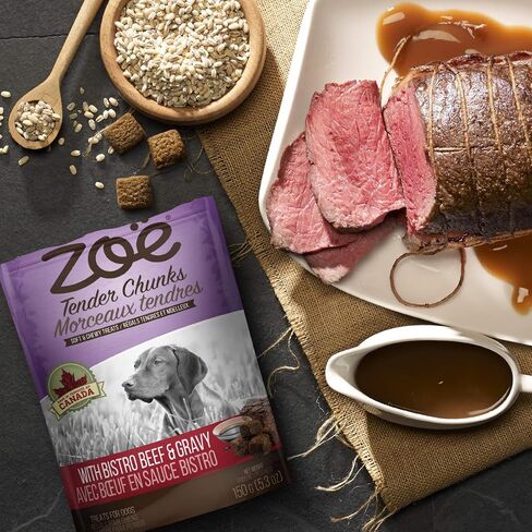Zoe Zoë Tender Chunks for Dogs, All Natural Dog Treats, Grain-Free, Beef and Gravy Recipe, 5.3 oz., 92041 in Saudi Arabia