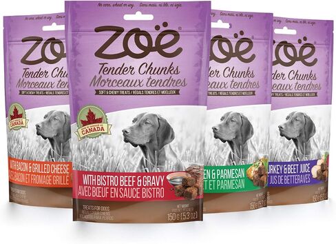 Zoe Zoë Tender Chunks for Dogs, All Natural Dog Treats, Grain-Free, Beef and Gravy Recipe, 5.3 oz., 92041 in Saudi Arabia