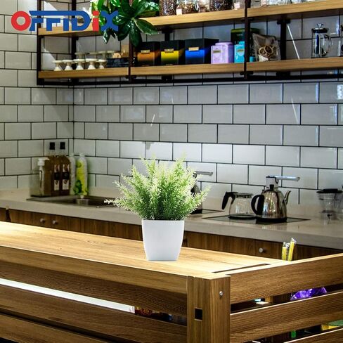 نبات صناعي أخضر من البلاستيك من OFFIDIX، نباتات منزلية صناعية مع مزهرية مربعة بيضاء للمزرعة والمنزل والحديقة والمكتب والفناء والزفاف والديكور الداخلي والخارجي قطعة واحدة in Kuwait