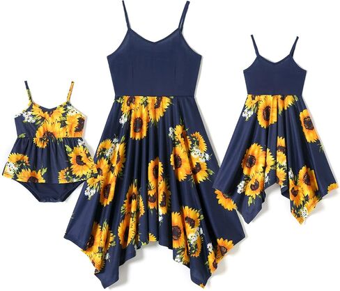 IFFEI Family Matching Sets Sunflower Print Sling Dresses for Mom and Me Matching Outfits in Saudi Arabia