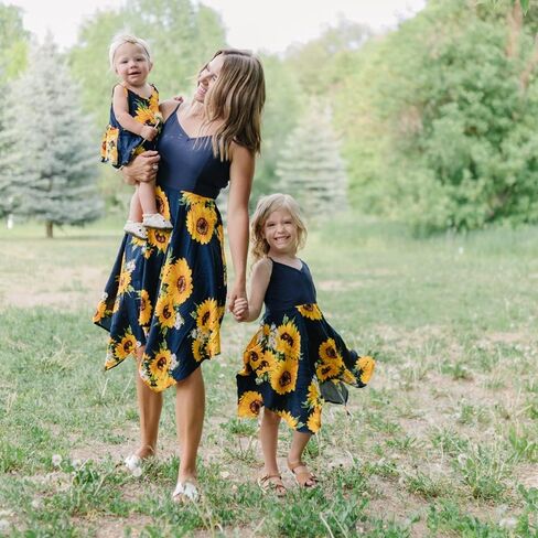 IFFEI Family Matching Sets Sunflower Print Sling Dresses for Mom and Me Matching Outfits in Saudi Arabia