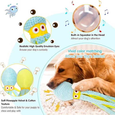VIWIK Dog Toys for Chewers, Puppy Toys for Boredom and Stimulating, Dog Squeaky Toys Octopus, Interactive Dog Toys No Stuffing for Smart Dogs, Soft Plush Dog Chew Toys, for Dogs in Kuwait