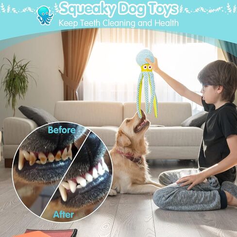 VIWIK Dog Toys for Chewers, Puppy Toys for Boredom and Stimulating, Dog Squeaky Toys Octopus, Interactive Dog Toys No Stuffing for Smart Dogs, Soft Plush Dog Chew Toys, for Dogs in Kuwait