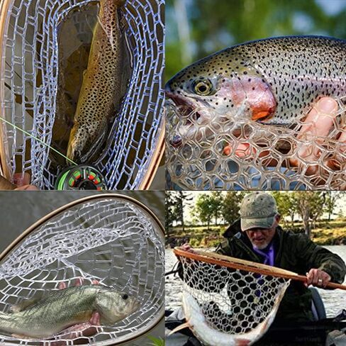 شبكة صيد السمك من Fashionwu شبكة هبوط لصيد سمك السلمون المرقط، شبكة سمك خشبية مع شبكة مطاطية ناعمة شفافة، شبكة صيد وإطلاق لسمك السلمون المرقط، هدايا له in Kuwait