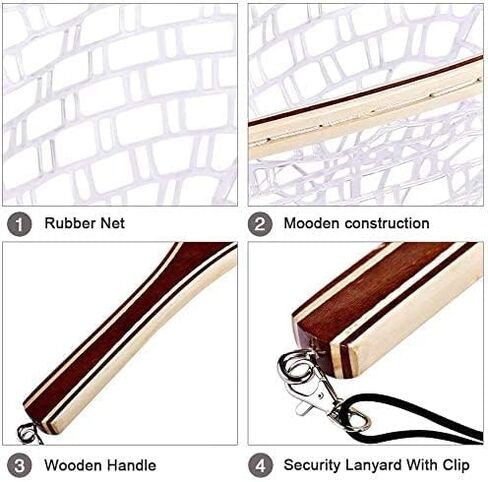 شبكة صيد السمك من Fashionwu شبكة هبوط لصيد سمك السلمون المرقط، شبكة سمك خشبية مع شبكة مطاطية ناعمة شفافة، شبكة صيد وإطلاق لسمك السلمون المرقط، هدايا له in Kuwait