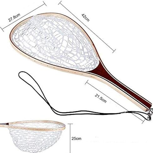 شبكة صيد السمك من Fashionwu شبكة هبوط لصيد سمك السلمون المرقط، شبكة سمك خشبية مع شبكة مطاطية ناعمة شفافة، شبكة صيد وإطلاق لسمك السلمون المرقط، هدايا له in Kuwait