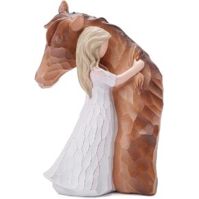 Horse Gifts for Women Horse Lovers, Girl Embrace Horse Figurine Sculpted Hand-Painted Statue Decor for Home, Horse Memorial Gifts, Horse Keepsake for Christmas Birthday