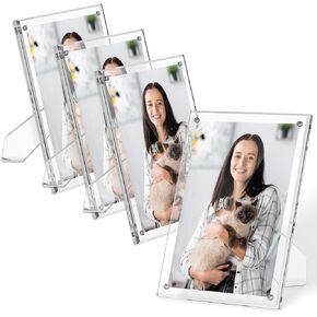 4 عبوات من إطار صور أكريليك مقاس 5 × 7 مع حامل، إطار صورة شفاف مع مغناطيس قوي لعرض سطح الطاولة، إطار مغناطيسي وإطارات صور لوسيت مقاس 5 × 7، إطارات صور سطح المكتب بدون إطار للمكتب المنزلي in Kuwait