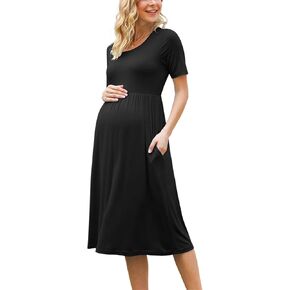 فستان Xpenyo نسائي كاجوال بأكمام قصيرة وخصر إمبراطوري مع جيوب in Kuwait