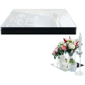 لوحات مرآة مقاس 30.48 × 38.1 سم مع حافة مستديرة (مجموعة من 12) - صينية مرآة زجاجية مستطيلة، قاعدة مثالية للقطع المركزية لطاولات الزفاف، وتزيين الحفلات، والشموع in Kuwait