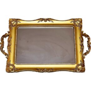 Rectangle Vintage Mirror Tray, Decorative Dresser Organizer for Perfume Makeup and Jewelry, Vanity Serving Tray for Party Gathering, 15.4 inch x 9.8 inch (Golden)