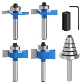 4 قطع لقم توجيه أرنب ساق 1/4 بوصة مع مجموعة محامل 6 (1/16 بوصة، 1/8 بوصة، 3/16 بوصة، 1/4 بوصة، 5/16 بوصة، 3/8 بوصة محامل) لحز الخشب، قابلة للتبديل محامل مع كوليه توجيه 1/2 بوصة إلى 1/4 بوصة in Kuwait