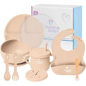 MiMiful Baby Led Weaning Supplies - 6+ Month Silicone Baby Feeding Set, First Stage BWL utensils Dinnerware,Toddler Plate Bowls Set, Spoon, Fork, Lid, Suction Bowl & Cup, Platos Para Bebes (SoftPink) in Saudi Arabia
