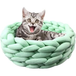 Lucky Monet Cat Basket Bed Cotton Knitted Round Pet Beds for Cats Cute Boho Cat Pet Bed Warm Woven Cat Nest for Puppy Kitten Cats Dogs (15.7", Mint Green)