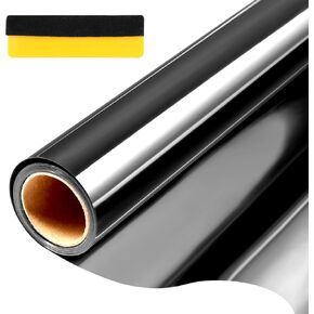 Tatub 35.4"x78" One Way Window Film Daytime Privacy Static Cling Mirror Window Tint for Home Office Door Living Room, Heat Reflective UV Blocking House Window Mirror Glass Tint, Black-Silver in Kuwait