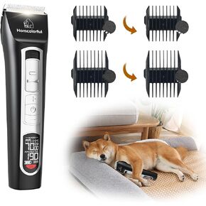 Homcolorful Dog Grooming Clippers، 5 سرعات قابلة للتعديل، ماكينة تشذيب شعر الكلاب بدون سلك، شاشة LED، مجموعة أدوات العناية بالكلاب، ماكينة قص الكلاب للمعاطف السميكة، مناسبة للكلاب والقطط والحيوانات الأليفة الأخرى in Kuwait