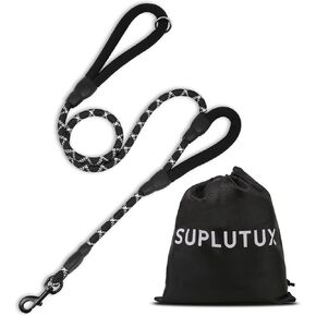 مقود الكلاب SuplutuX بطول 6 أقدام | مقود الكلب بمقبضين | مقابض مبطنة مريحة | متين | خياطة عاكسة | مقود للكلاب بمقبض مزدوج للكلاب الكبيرة والمتوسطة والصغيرة (6 أقدام) باللون الأسود in Kuwait