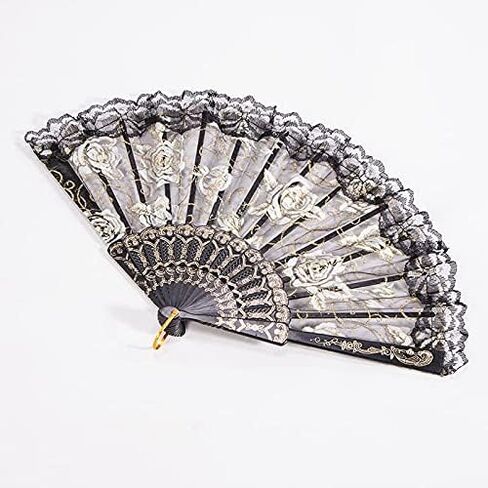 ايبور 10 قطع من مراوح قماشية قابلة للطي، مراوح يدوية قابلة للطي، مروحة صينية انيقة عتيقة بتصميم زهور وردية ودانتيل يدوية للنساء (ابيض، اسود) in Kuwait