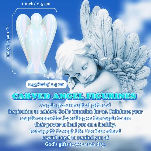 Hicarer 6 Pcs New Year Crystal Angel Figurines Set, Guardian Angel Statue Gift, 1.5 Inch Mini Gemstone Angel Moonstone Carved Pocket for Love, Peace, Healing, Meditation in Saudi Arabia