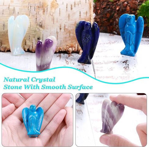 Hicarer 6 Pcs New Year Crystal Angel Figurines Set, Guardian Angel Statue Gift, 1.5 Inch Mini Gemstone Angel Moonstone Carved Pocket for Love, Peace, Healing, Meditation in Saudi Arabia