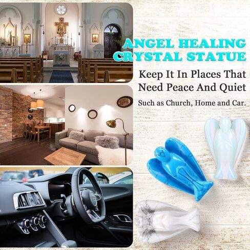 Hicarer 6 Pcs New Year Crystal Angel Figurines Set, Guardian Angel Statue Gift, 1.5 Inch Mini Gemstone Angel Moonstone Carved Pocket for Love, Peace, Healing, Meditation in Saudi Arabia