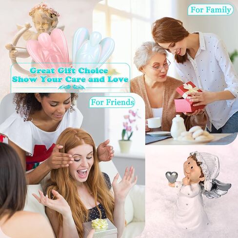 Hicarer 6 Pcs New Year Crystal Angel Figurines Set, Guardian Angel Statue Gift, 1.5 Inch Mini Gemstone Angel Moonstone Carved Pocket for Love, Peace, Healing, Meditation in Saudi Arabia