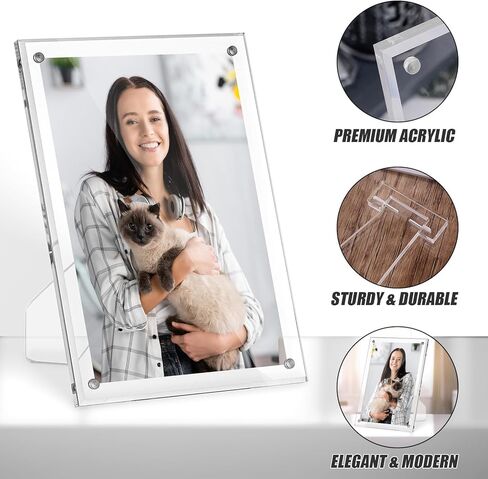 4 عبوات من إطار صور أكريليك مقاس 5 × 7 مع حامل، إطار صورة شفاف مع مغناطيس قوي لعرض سطح الطاولة، إطار مغناطيسي وإطارات صور لوسيت مقاس 5 × 7، إطارات صور سطح المكتب بدون إطار للمكتب المنزلي in Kuwait