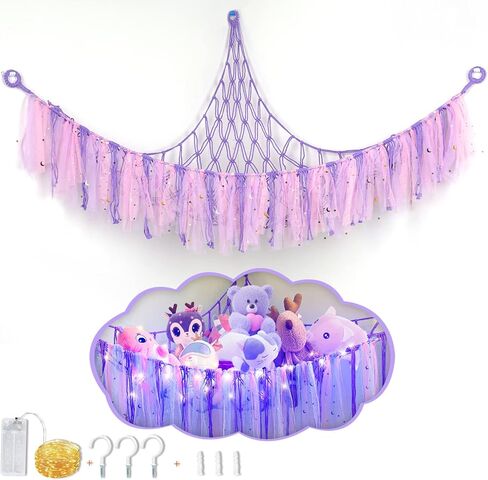 Stuffed Animal Storage Hammock Or Net,SLLFLY Toy Hammock With Led Light,Large Size Net For Stuffed Animals Corner,Perfect For Kids Room,Nursery,Playroom Bedroom (Pink) in Kuwait